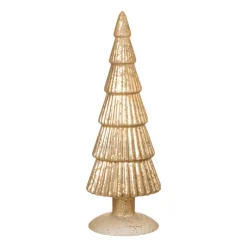 Xenos Kleine Kerstbomen|Kerstfiguren-Kerstboom beeldje klein - goudkleurig - ø8x24.5 cm