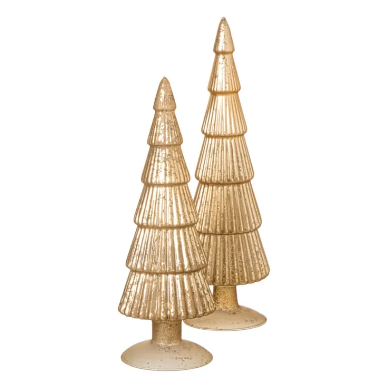 Xenos Kleine Kerstbomen|Kerstfiguren-Kerstboom beeldje klein - goudkleurig - ø8x24.5 cm