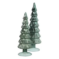 Xenos Kleine Kerstbomen|Kerstfiguren-Kerstboom beeldje shiny groot - groen - ø8x30 cm