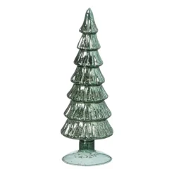 Xenos Kleine Kerstbomen|Kerstfiguren-Kerstboom beeldje shiny klein - groen - ø8x24.5 cm