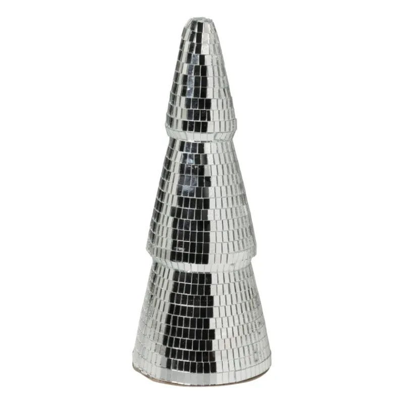 Xenos Kleine Kerstbomen-Kerstboom disco L - zilverkleurig - ø11x29 cm