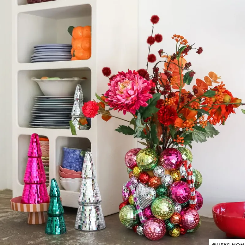 Xenos Kleine Kerstbomen-Kerstboom disco L - zilverkleurig - ø11x29 cm