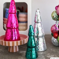 Xenos Kleine Kerstbomen-Kerstboom disco L - zilverkleurig - ø11x29 cm