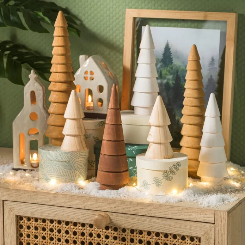 Xenos Kleine Kerstbomen-Kerstboom hout - bruin - ø5.3x15.5 cm