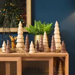 Xenos Kleine Kerstbomen-Kerstboom hout - bruin - ø5.3x15.5 cm