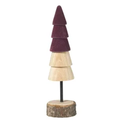 Xenos Kerstfiguren-Kerstboom hout - bruin/bordeauxrood - ø5x19 cm