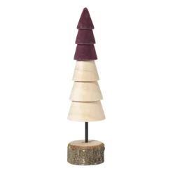 Xenos Kerstcadeaus|Kerstfiguren-Kerstboom hout - bruin/bordeauxrood - ø6x24 cm