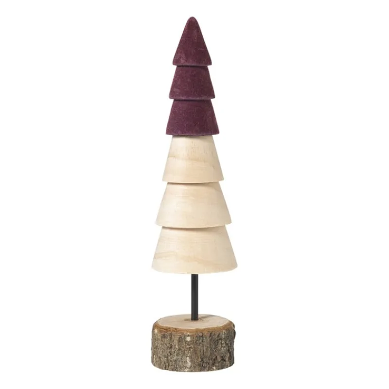 Xenos Kerstcadeaus|Kerstfiguren-Kerstboom hout - bruin/bordeauxrood - ø6x24 cm