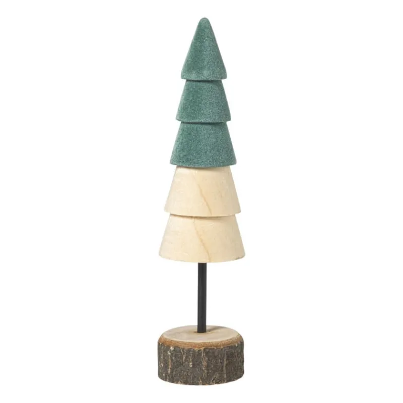 Xenos Kerstfiguren-Kerstboom hout - bruin/groen - ø5x19 cm