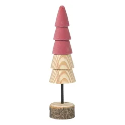 Xenos Kerstfiguren-Kerstboom hout - bruin/roze - ø5x19 cm