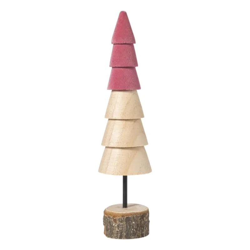 Xenos Kerstfiguren-Kerstboom hout - bruin/roze - ø6x24 cm