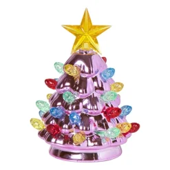 Xenos Kerstverlichting-Kerstboom met LED lampjes - paars - 11 cm