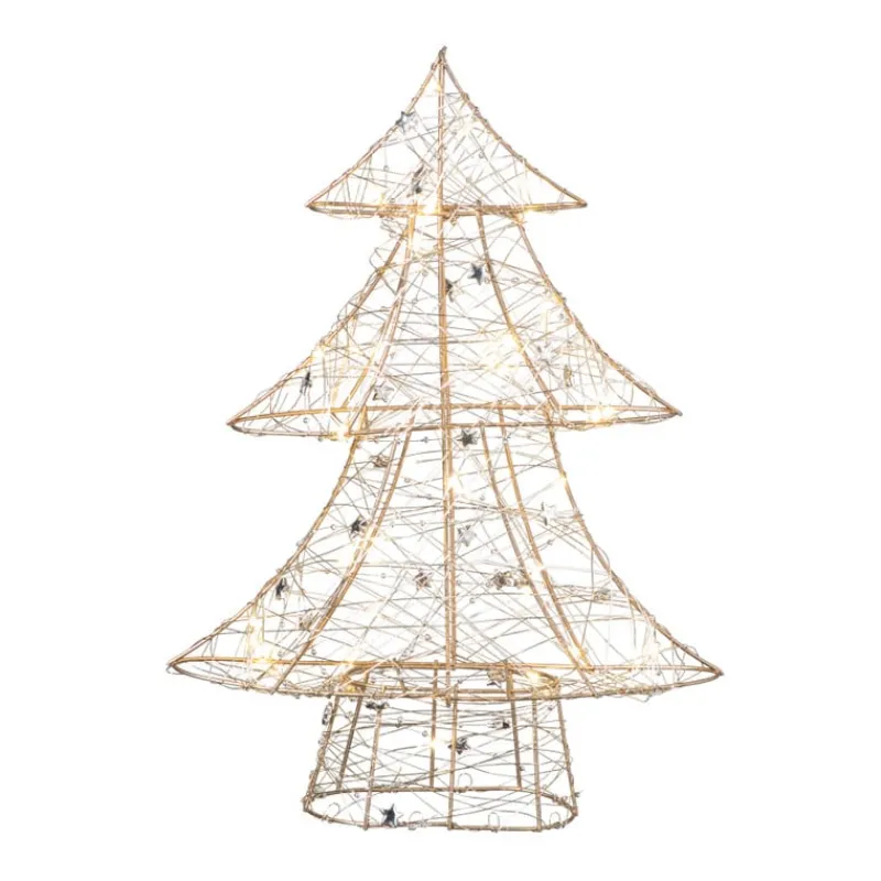 Xenos Kerstverlichting|Kleine Kerstbomen-Kerstboom met LED lampjes - goudkleurig - 40 cm
