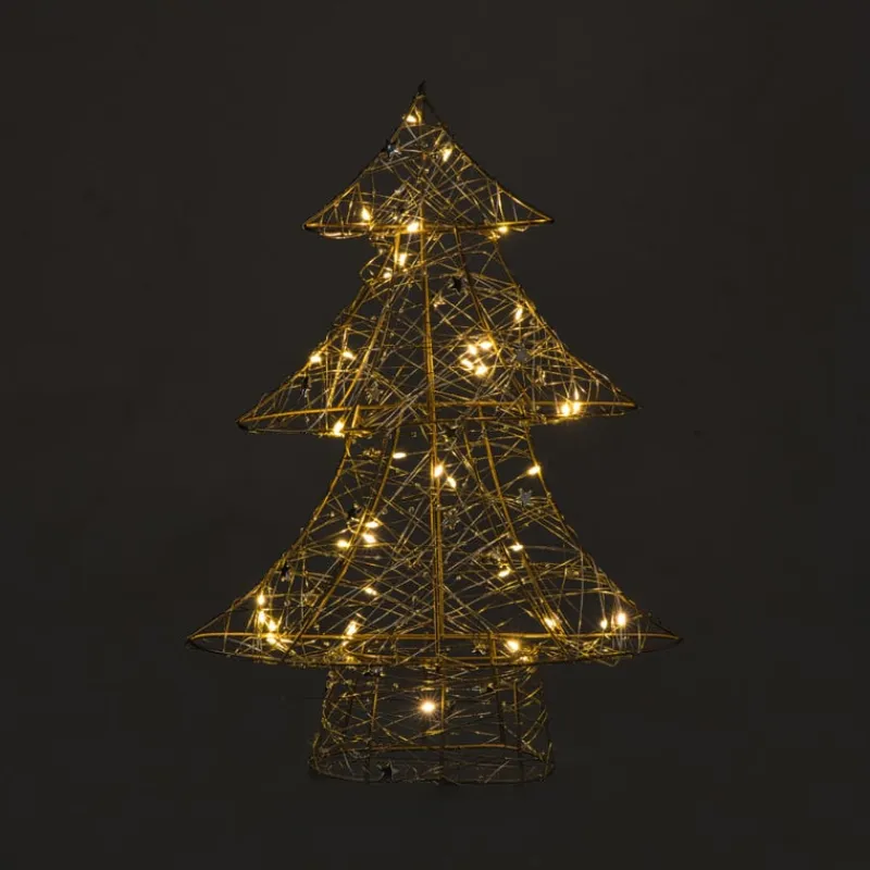 Xenos Kerstverlichting|Kleine Kerstbomen-Kerstboom met LED lampjes - goudkleurig - 40 cm