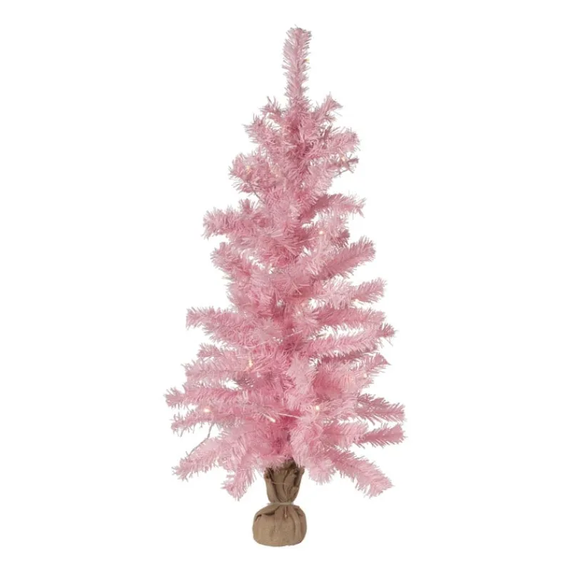 Xenos Kleine Kerstbomen-Kerstboom roze - LED - 90 cm