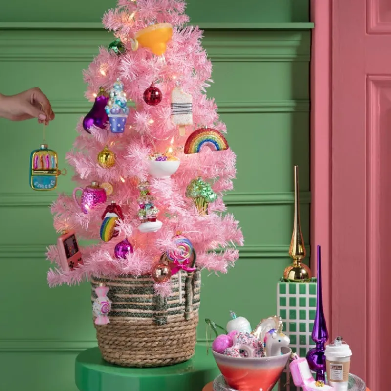 Xenos Kleine Kerstbomen-Kerstboom roze - LED - 90 cm