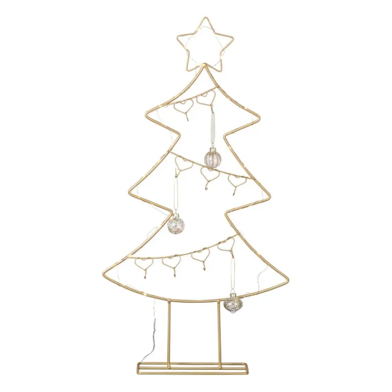 Xenos Kerstverlichting|Kleine Kerstbomen-Kerstboom standaard met LED licht - goud - 68 cm