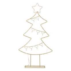 Xenos Kerstverlichting|Kleine Kerstbomen-Kerstboom standaard met LED licht - goud - 68 cm