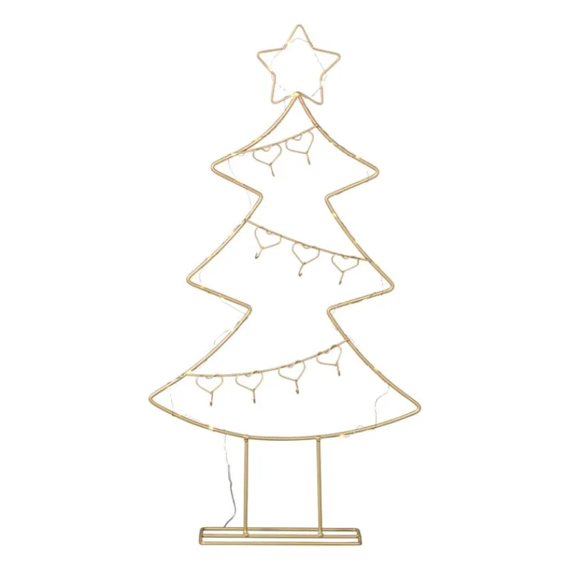 Xenos Kerstverlichting|Kleine Kerstbomen-Kerstboom standaard met LED licht - goud - 68 cm