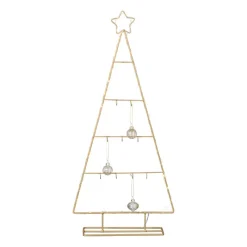 Xenos Kerstverlichting|Kleine Kerstbomen-Kerstboom standaard met LED licht - goud - 77 cm