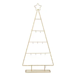 Xenos Kerstverlichting|Kleine Kerstbomen-Kerstboom standaard met LED licht - goud - 77 cm