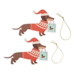 Xenos Kerst Inpakken-Kerstcadeau tags - teckel - set van 4