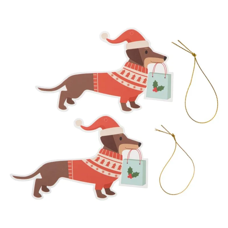 Xenos Kerst Inpakken-Kerstcadeau tags - teckel - set van 4