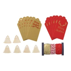 Xenos Kerst Inpakken-Kerstcadeau tags met lint - rood/goud - set van 18