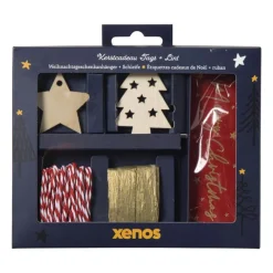 Xenos Kerst Inpakken-Kerstcadeau tags met lint - multikleur - set van 10