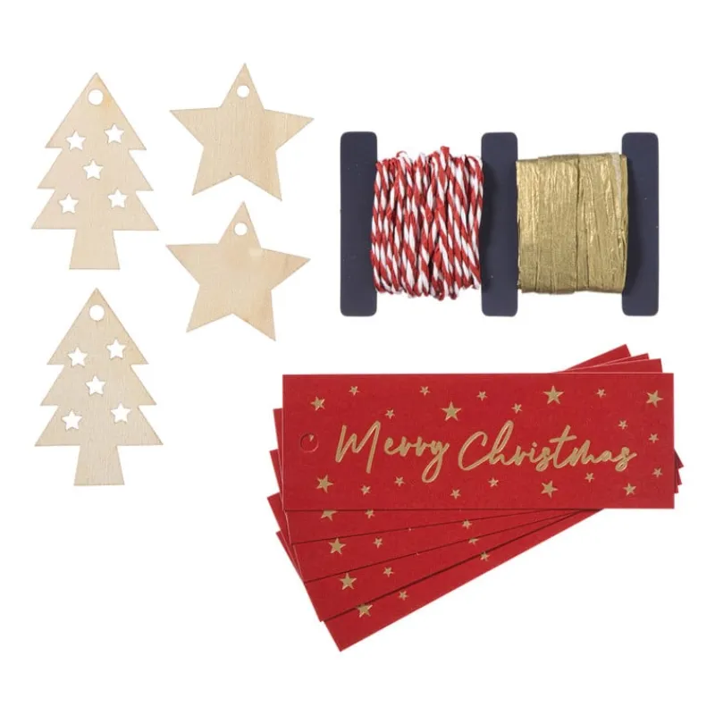 Xenos Kerst Inpakken-Kerstcadeau tags met lint - multikleur - set van 10