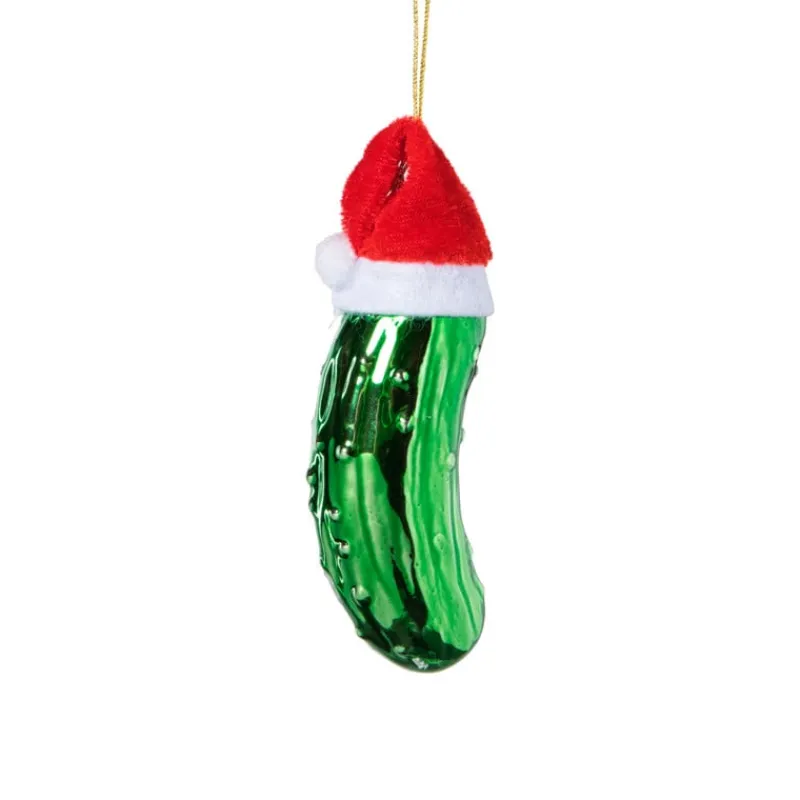Xenos Kersthangers|Kerstballen-Kersthanger augurk met kerstmuts - groen - 11x3.5x3.2 cm
