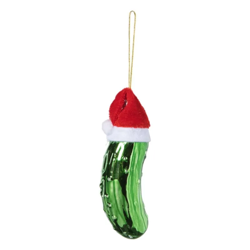 Xenos Kersthangers|Kerstballen-Kersthanger augurk met kerstmuts - groen - 11x3.5x3.2 cm