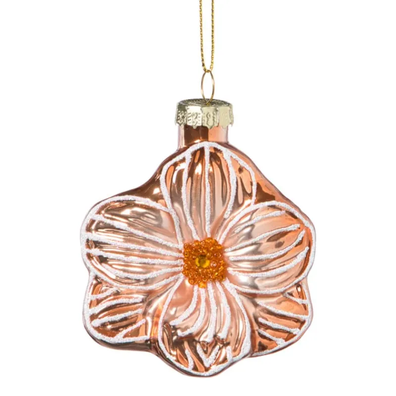 Xenos Kersthangers|Kerstballen-Kersthanger bloem - lichtbruin - 10.5x9.5x4 cm