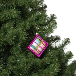 Xenos Kersthangers|Kerstballen-Kersthanger doosje macarons - multikleur - 3.6x11.5x7.8 cm