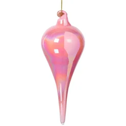 Xenos Kersthangers|Kerstballen-Kersthanger druppel - roze - ø6x15 cm