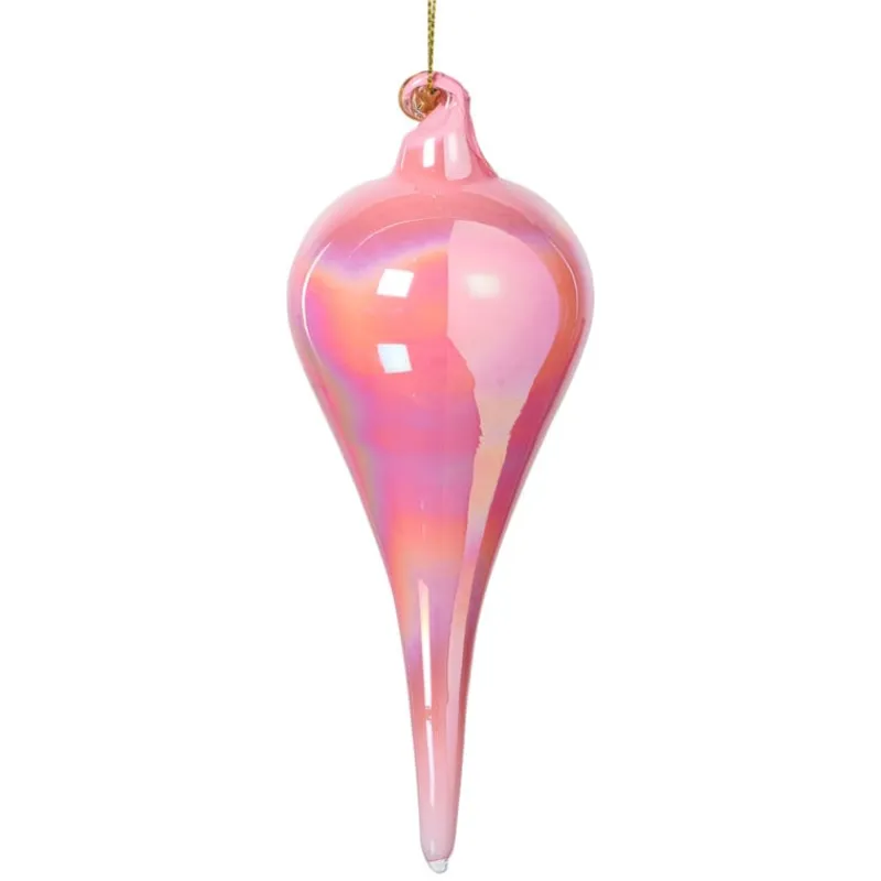 Xenos Kersthangers|Kerstballen-Kersthanger druppel - roze - ø6x15 cm