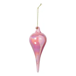 Xenos Kersthangers|Kerstballen-Kersthanger druppel - roze - ø6x15 cm