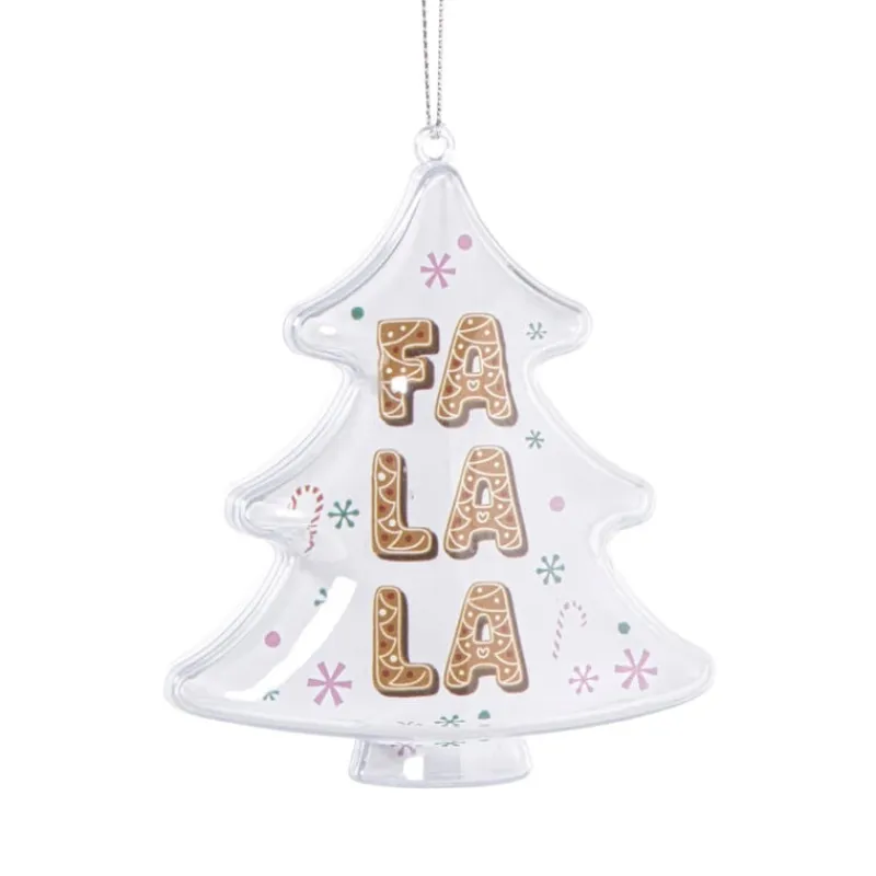 Xenos Kersthangers|Kerstballen-Kersthanger fa la la - transparant - 10.5x10.5x3.5 cm