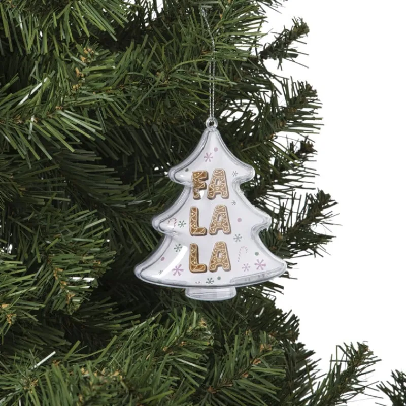 Xenos Kersthangers|Kerstballen-Kersthanger fa la la - transparant - 10.5x10.5x3.5 cm