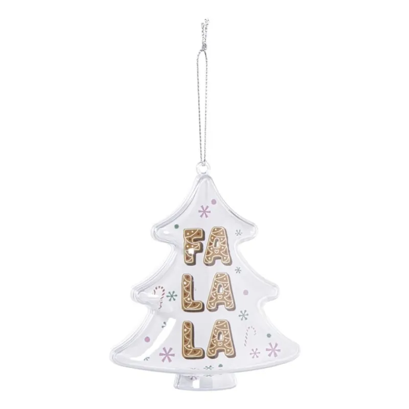 Xenos Kersthangers|Kerstballen-Kersthanger fa la la - transparant - 10.5x10.5x3.5 cm