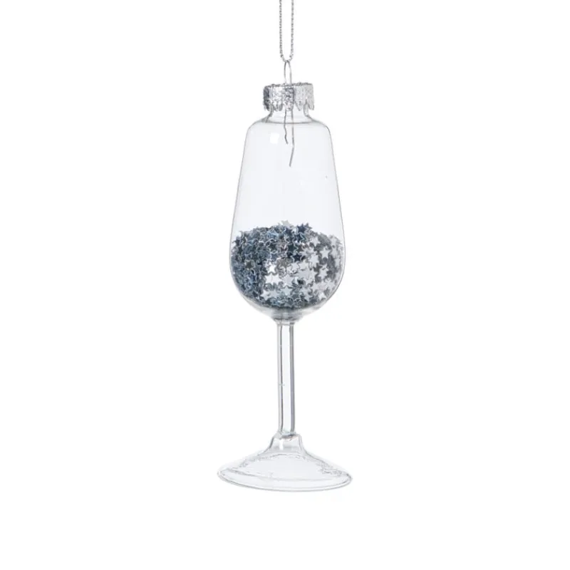 Xenos Kersthangers|Kerstballen-Kersthanger glas met sterretjes - zilverkleurig - ø4x12 cm