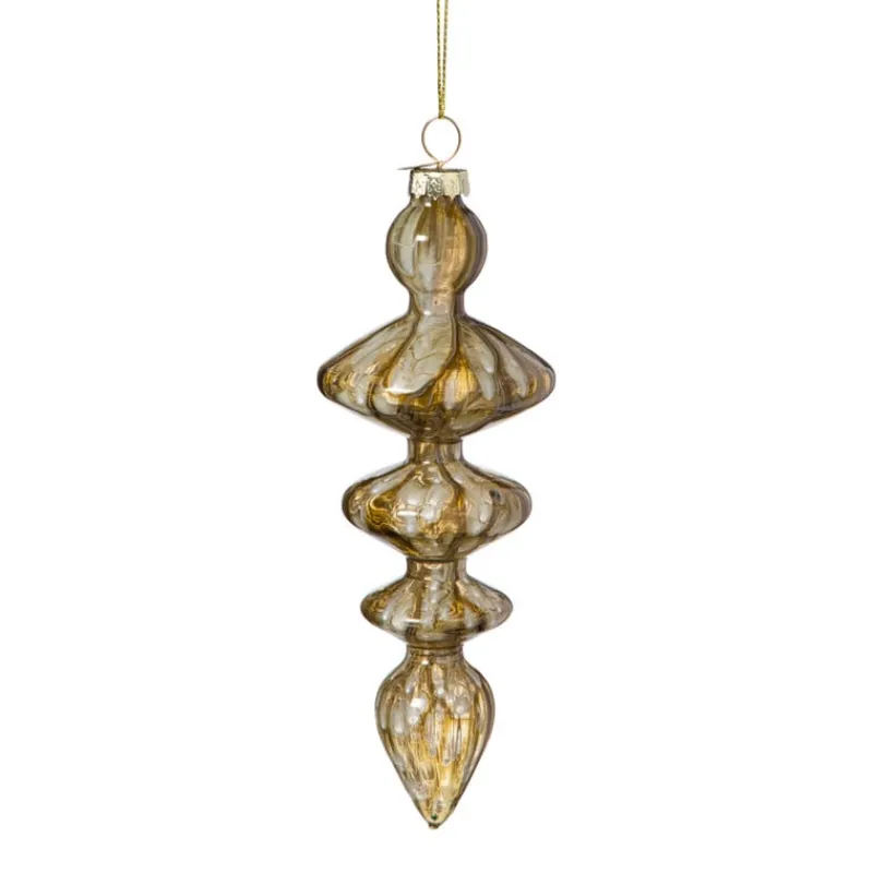 Xenos Kersthangers|Kerstballen-Kersthanger glas pegel - olijfgroen - ø5.5x15 cm