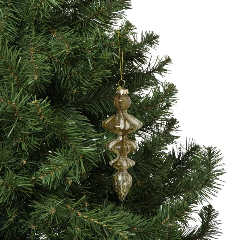 Xenos Kersthangers|Kerstballen-Kersthanger glas pegel - olijfgroen - ø5.5x15 cm