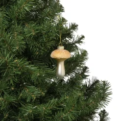 Xenos Kersthangers|Kerstballen-Kersthanger glitter paddenstoel - goudkleurig - ø6x9 cm