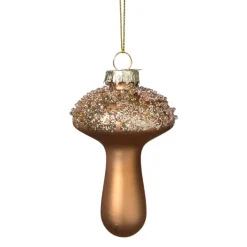 Xenos Kersthangers|Kerstballen-Kersthanger glitter paddenstoel - bruin - ø6x9 cm
