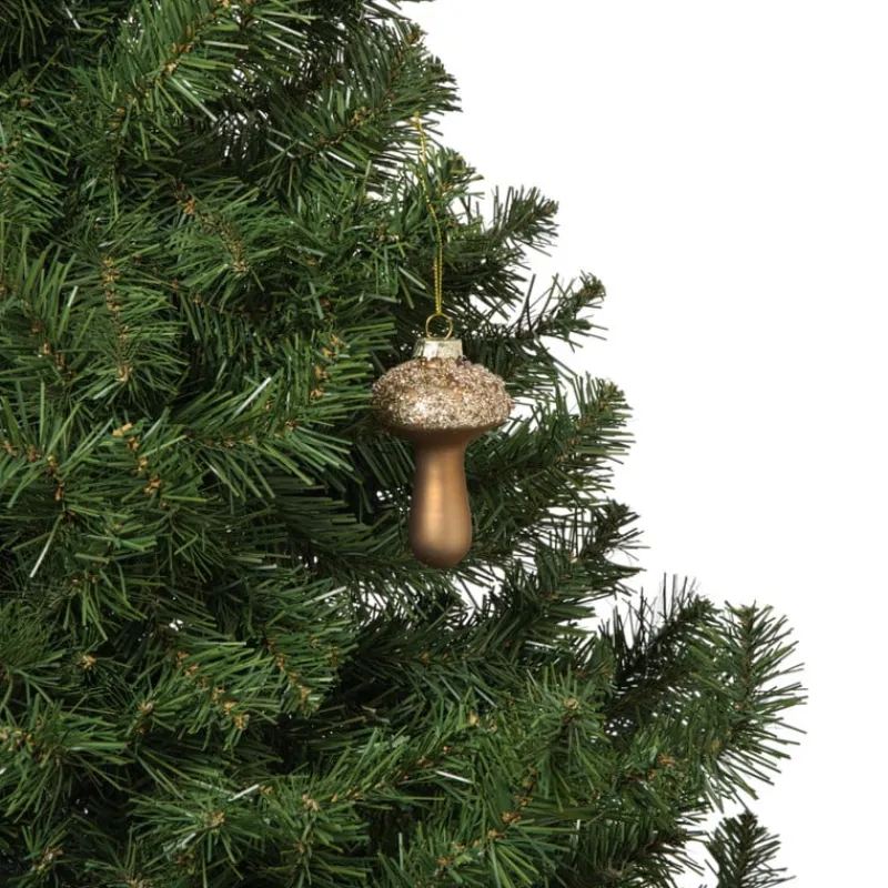 Xenos Kersthangers|Kerstballen-Kersthanger glitter paddenstoel - bruin - ø6x9 cm