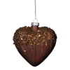 Xenos Kersthangers|Kerstballen-Kersthanger hart met glitters - bruin - 4x10 cm