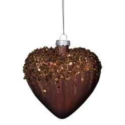 Xenos Kersthangers|Kerstballen-Kersthanger hart met glitters - bruin - 4x10 cm