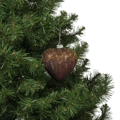 Xenos Kersthangers|Kerstballen-Kersthanger hart met glitters - bruin - 4x10 cm