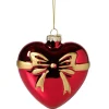 Xenos Kerstcadeaus|Kersthangers-Kersthanger hart met strik - bordeaux rood - 10.5x10x4.5 cm